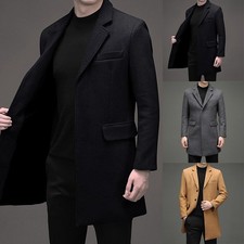 Manteau mi-long en laine homme col revers business coupe-vent costume veste