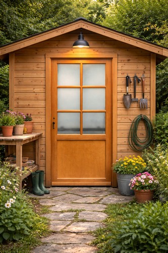 Porte service bois vitrée - porte, de