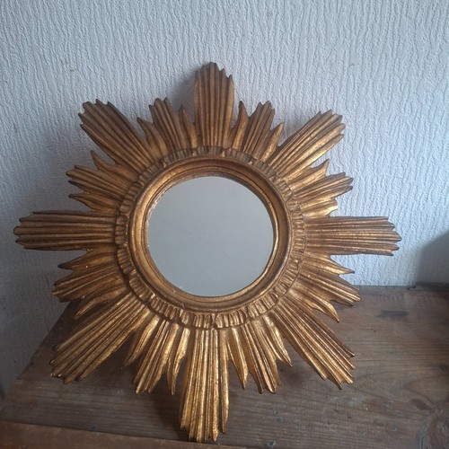 Ancien miroir soleil bois - soleil, en