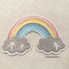 PATCH ÉCUSSON thermocollant, ARC en CIEL NUAGE gris étoile - Applique à repasser