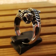 Bague Viking Tête de Tigre en Acier Inoxydable Massif Très Belle Finition