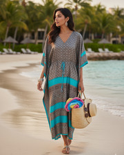 Printed Maxi Kaftan Dress Blue