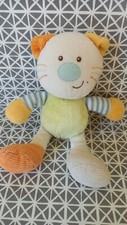 Doudou peluche chat vert bleu jaune orange Bébérêve 20 cm