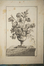 BELLE GRAVURE XVIII° MINIATURE BOUQUET FLEUR BAROQUE VASE DECORATION BOTANIQUE