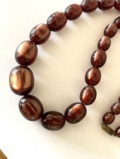 Joli collier Perle Lucite Marron Ambre jewelry necklace bijoux ancien Amber Bead