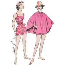 Vintage 1950s Motif – Deux Pièces Combishort & Poncho - Buste = 86.4cm (86.4cm)