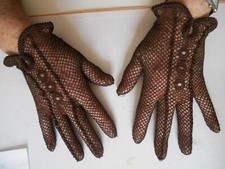 Gants anciens au crochet en coton marron taille 6 - 7