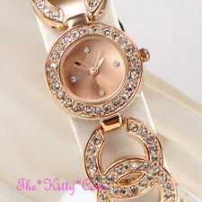 Femmes Rose Or Créateur Robe Double Baiser Bling Montre avec Cristaux Swarovski 