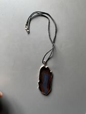 pendentif tranche pierre naturelle Agate marbré bleu gris orange collier vintage