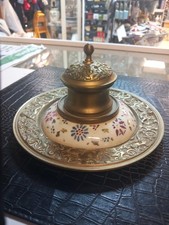 Encrier Ancien Bronze Porcelaine