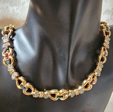 Collier Vintage Carven Paris Haute Couture Strass Pate De Verre Métal Doré L 43