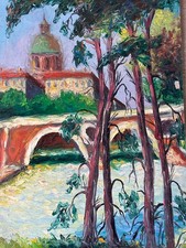 Tableau ancien vue de Toulouse quais de la Garonne Antoine Bogey Dôme La Grave