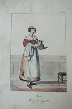 BELLE LITHO COULEUR PORTRAIT COSTUME FEMME SERVANTE LOUIS XIII BOURBON 1830 A