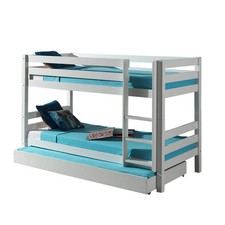 SLEEPY - Lit Superposé H140 Laqué Blanc 90x200cm avec Lit-Tiroir