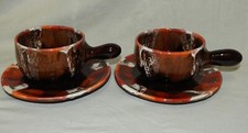 Faïence de VALLAURIS France AM : x2 Tasses & Soucoupe vintage kitch (TBE)