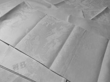 Linge Ancien 1 Sur Nappe En Damassé Soie  Vénerie Chasse A Courre Monogramme M B