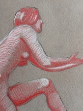 Ancien dessin portrait jeune femme nue danseuse école Chicago art nouv V.M LLONA