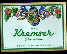 ETIQUETTE Chromo ANCIENNE de VIN "KREMSER / GRUN VELTLINER" de WIEN pour 1948