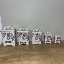Ensemble De 5 Pots Gigogne À Condiments Décor Roses Vintage Faïence