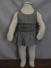 petit haut de bébé fille en coton écossais à smockes bleu et blanc