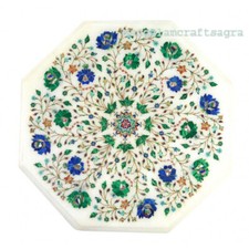 15 " Marbre Côté Fin Table Demi Précieux Pierres Incrustation Art Handmade