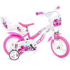 Vélo Fille Flappy Blanc Rose Roue 12" Dino Avec Roues