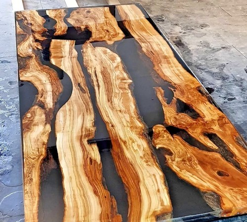 Black epoxy wood table - epoxy,