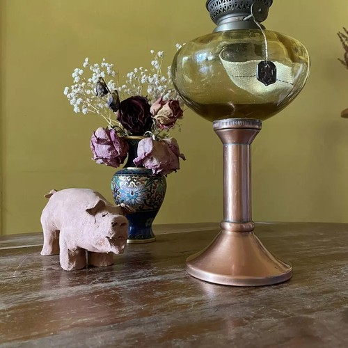 Lampe pétrole verre jaune - à,