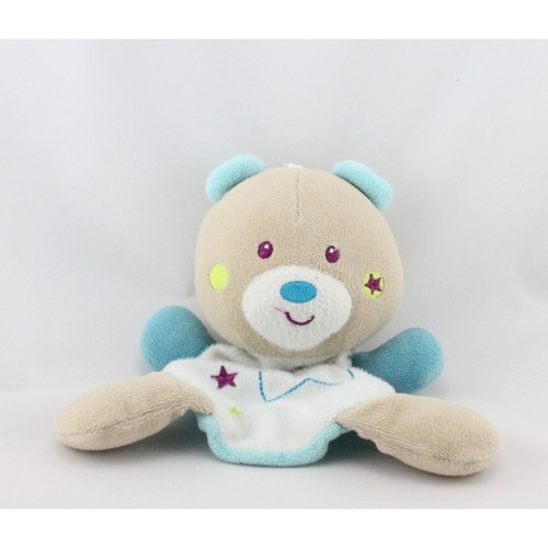 Doudou plat ours beige bleu