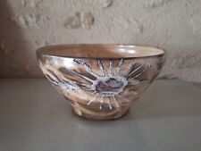 VALLAURIS, COUPE CERAMIQUE TOURNÉE MAIN, BEIGE ET TABAC, 2 SOLEILS FATLAVA BLANC