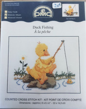 N°298 KIT BRODERIE POINT DE CROIX COMPTE DMC CANARD A LA PÊCHE " 12x14,5cm