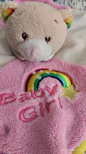 Doudou plat ours blanc rose
