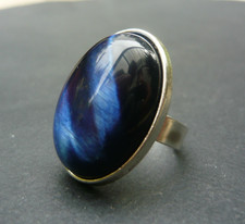 Bague ajustable oeil de tigre bleu, Réglable pour toutes les tailles de doigt