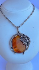 Ancien pendentif argent - , ambre