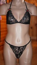 ENSEMBLE SOUTIEN GORGE STRING LINGERIE SEXY MAILLOT NEUF NOIR