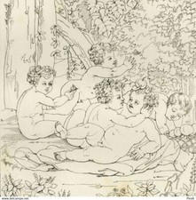 Nicolas Poussin Jeux d'Enfants - Gravure originale XIXe