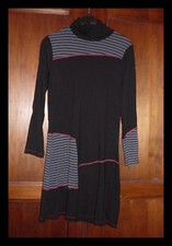 Superbe/Robe/Tunique/Noir motifs Rayé Gris/Col Roulé/Mode/Gothique/Rock, 40/42 