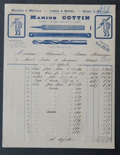 Facture 1924 marius cottin - marius,