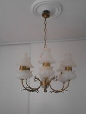 ancien lustre vénitien verre opaline blanche Murano paillettes dorées 6 lumières