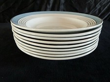 9 assiettes creuses bleue et dorée demi porcelaine K G Lunéville bleue