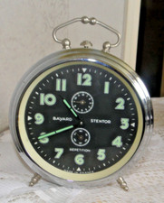 Réveil ancien BAYARD stentor répétition boite chromée cadre noir fonctionne