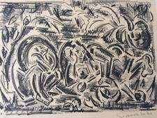 LITHOGRAPHIE HOMME FEMME NOIR ET BLANC NUM 9/19 ARTISTE À IDENTIFIER VINTAGE 50