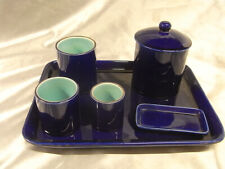 RARE SERVICE NECESSAIRE FUMEUR TOILETTE FAIENCE BLEU SEVRES COBALT SARREGUEMINES