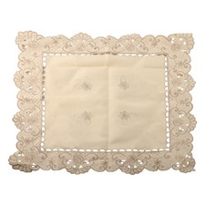 Vintage Blanc Brod?? Carr?? Rectangle Ovale Nappe Dentelle Table Tissu Art D??co