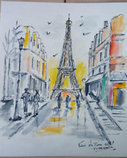 AQUARELLE PARIS LA TOUR EIFFEL TABLEAU PEINTURE JUMEAUX JEAN PIERRE