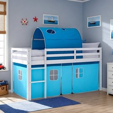 Cadre de Lit superposé enfant 90x200 Sommier Lattes Bois Tunnel Bleu Homestyle4u