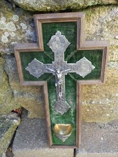 Bénitier Napoléon 3 en ARGENT ? ou Métal Argenté fond velour vert cadre bois