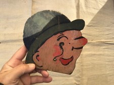 Ancienne tête en bois de pantin TINTIN ???ou Dupont  ou tournesol.  Jouet ancien