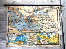 Ancienne carte Monde Grec toilée d'école Gaillac Monrocq Demersseman Hatier