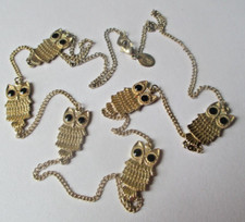 Collier CLAIRE'S hibou chouette couleur or yeux émail noir bijou vintage 5353